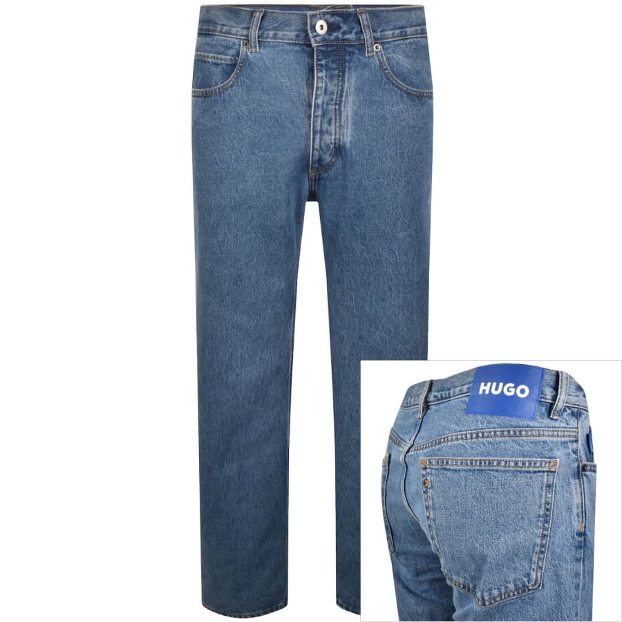 Image number 1 for HUGO Blue Straight Fit Jonah Mid Blue Jeans