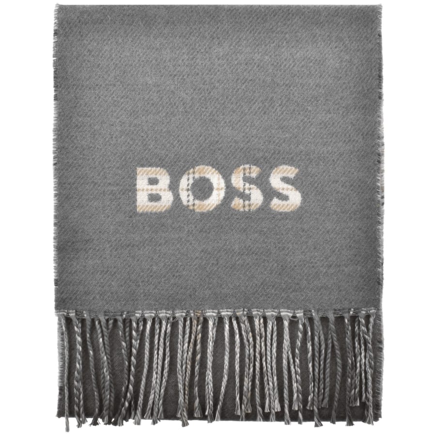 Image number 1 for BOSS Italian Made Checked Scarf Grey