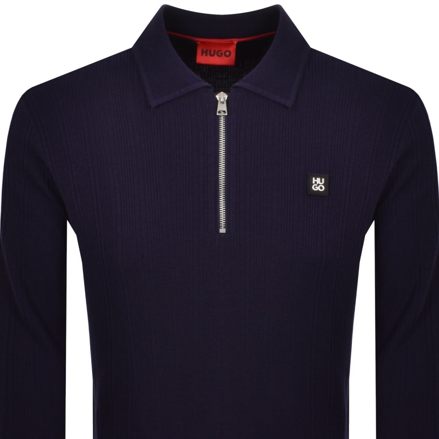 Image number 2 for HUGO Sastoro Knit Polo Jumper Navy