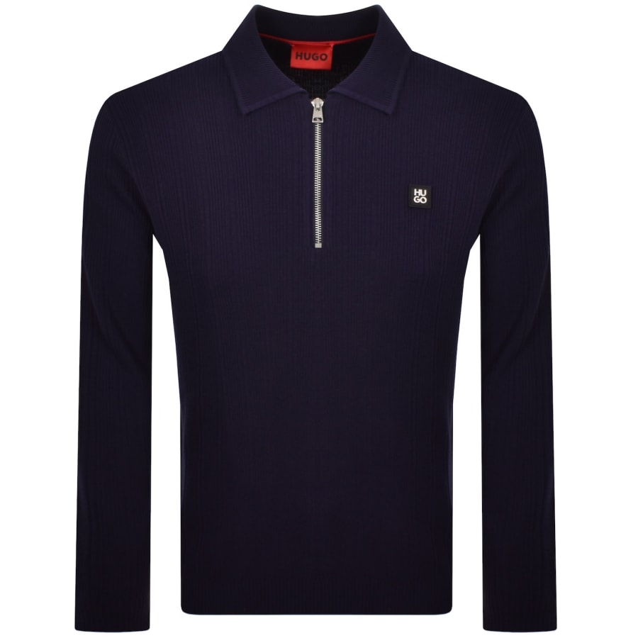 Image number 1 for HUGO Sastoro Knit Polo Jumper Navy