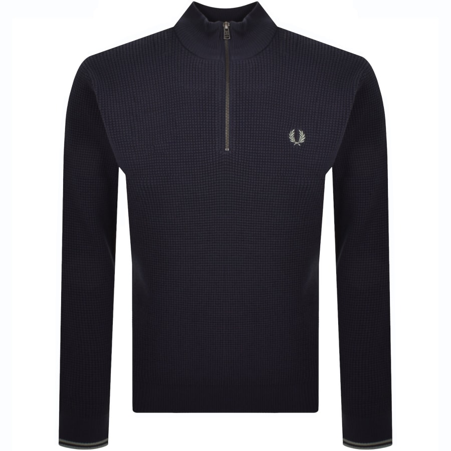 Image number 1 for Fred Perry Half Zip Waffle Knit Jumper Navy