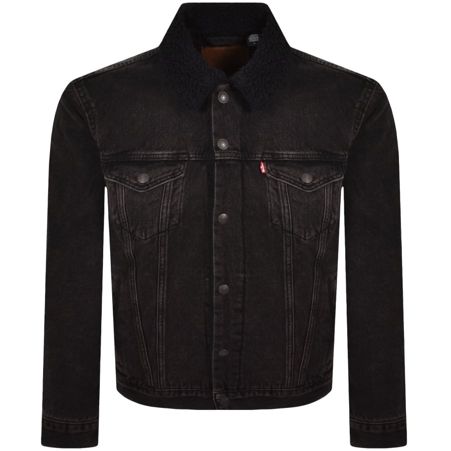 Image number 1 for Levis Denim Sherpa Trucker Jacket Black