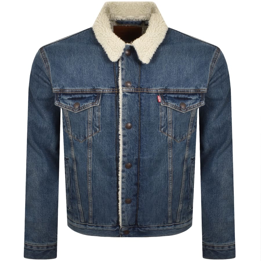 Image number 1 for Levis Denim Sherpa Trucker Jacket Blue