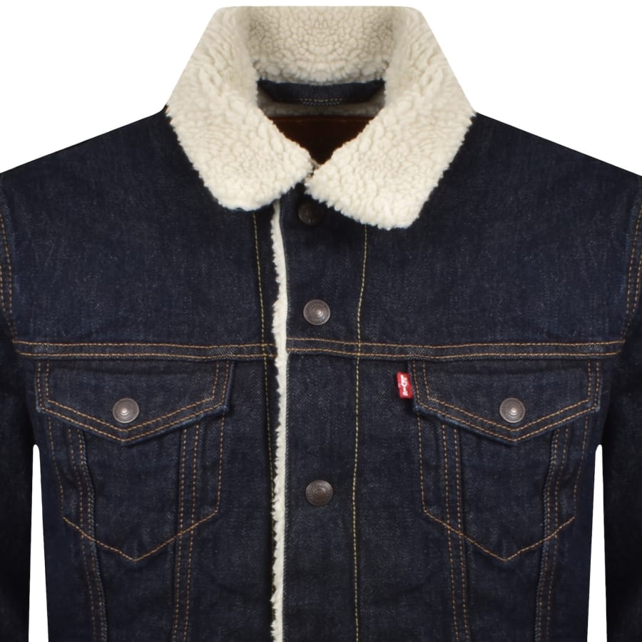 Image number 2 for Levis Denim Sherpa Trucker Jacket Dark Wash Blue