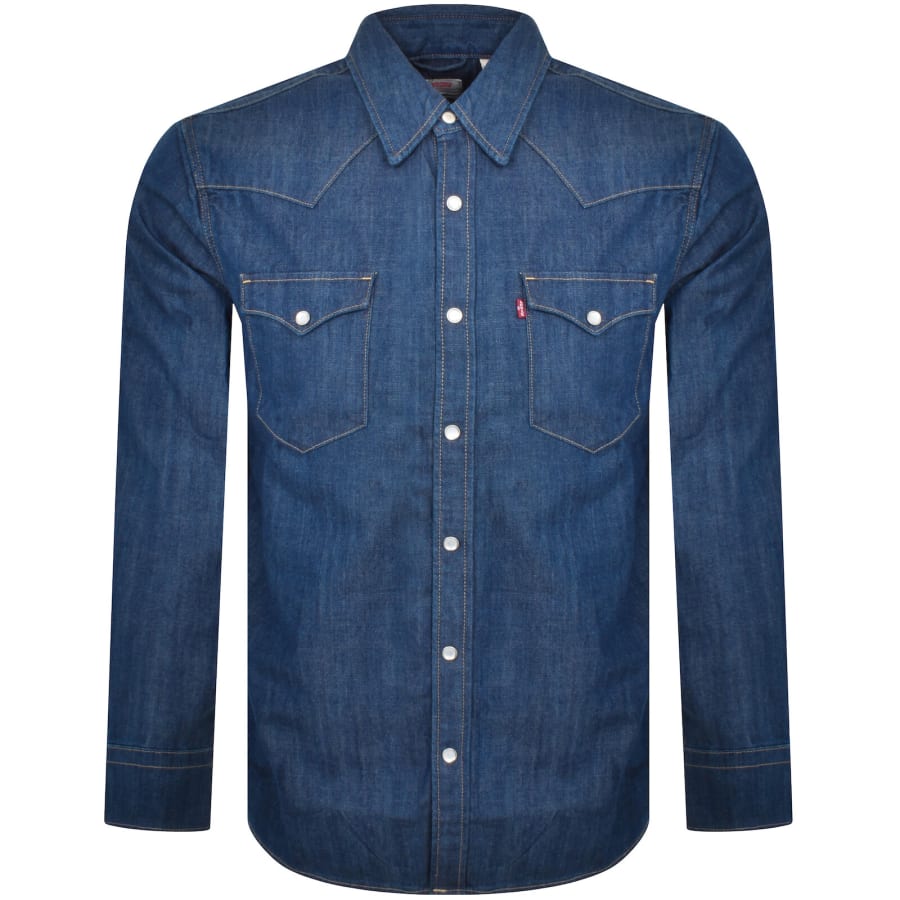 Image number 1 for Levis Barstow Denim Long Sleeve Shirt Blue