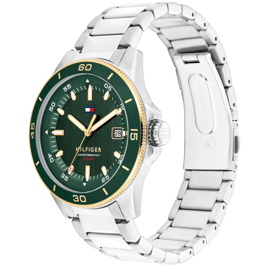 Image number 2 for Tommy Hilfiger Remy Green Dial Watch Silver