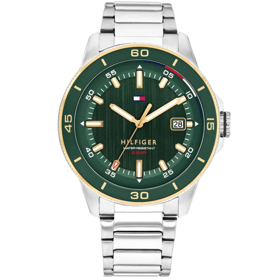 Image number 1 for Tommy Hilfiger Remy Green Dial Watch Silver