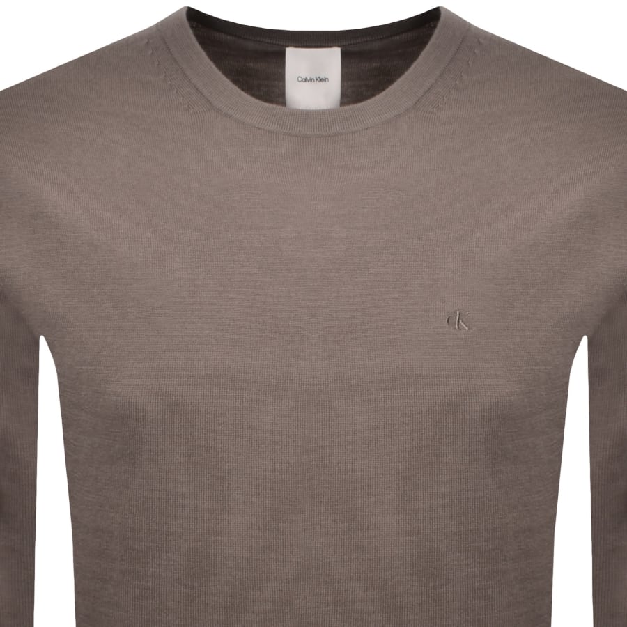 Image number 2 for Calvin Klein Merino Wool Crew Neck Jumper Brown