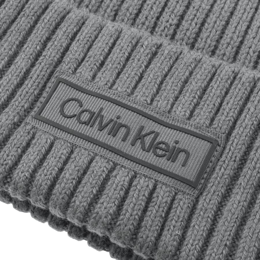 Image number 3 for Calvin Klein Patch Chunky Rib Beanie Grey