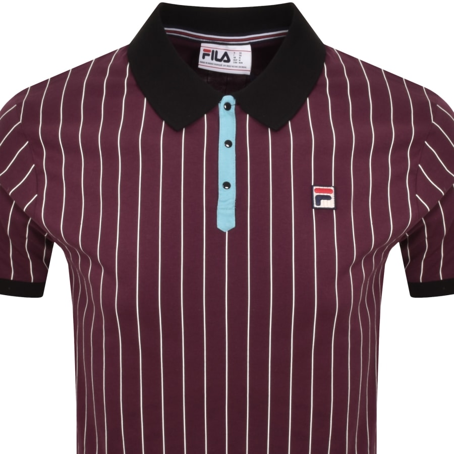 Image number 2 for Fila Vintage Classic Stripe Polo T Shirt Burgundy