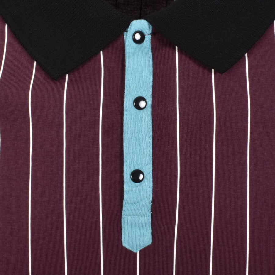 Image number 4 for Fila Vintage Classic Stripe Polo T Shirt Burgundy