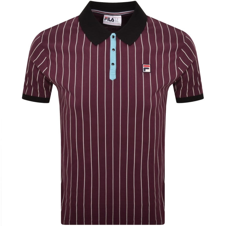 Image number 1 for Fila Vintage Classic Stripe Polo T Shirt Burgundy