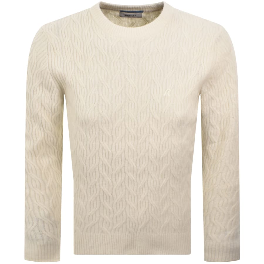 Image number 1 for Replay Crew Neck Knit Jumper Cream