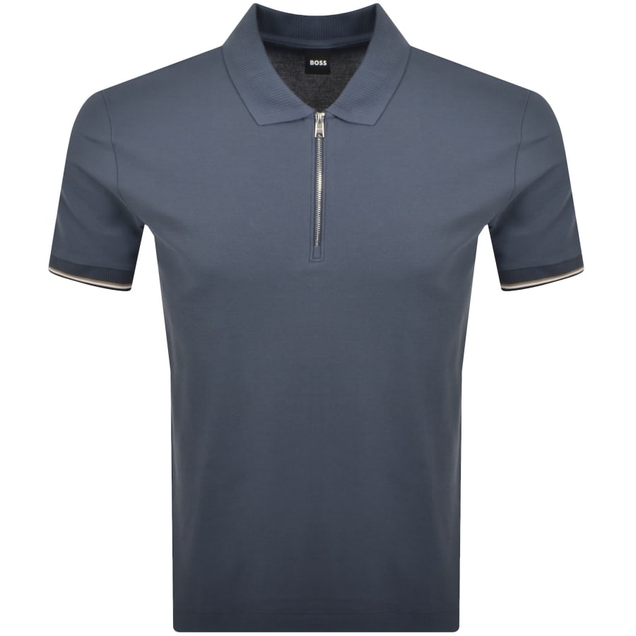 Image number 1 for BOSS Zip Placket Polo T Shirt Blue