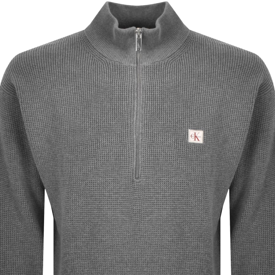 Image number 2 for Calvin Klein Jeans Quarter Zip Waffle Jumper Grey