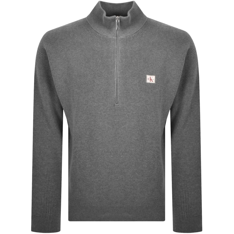 Image number 1 for Calvin Klein Jeans Quarter Zip Waffle Jumper Grey