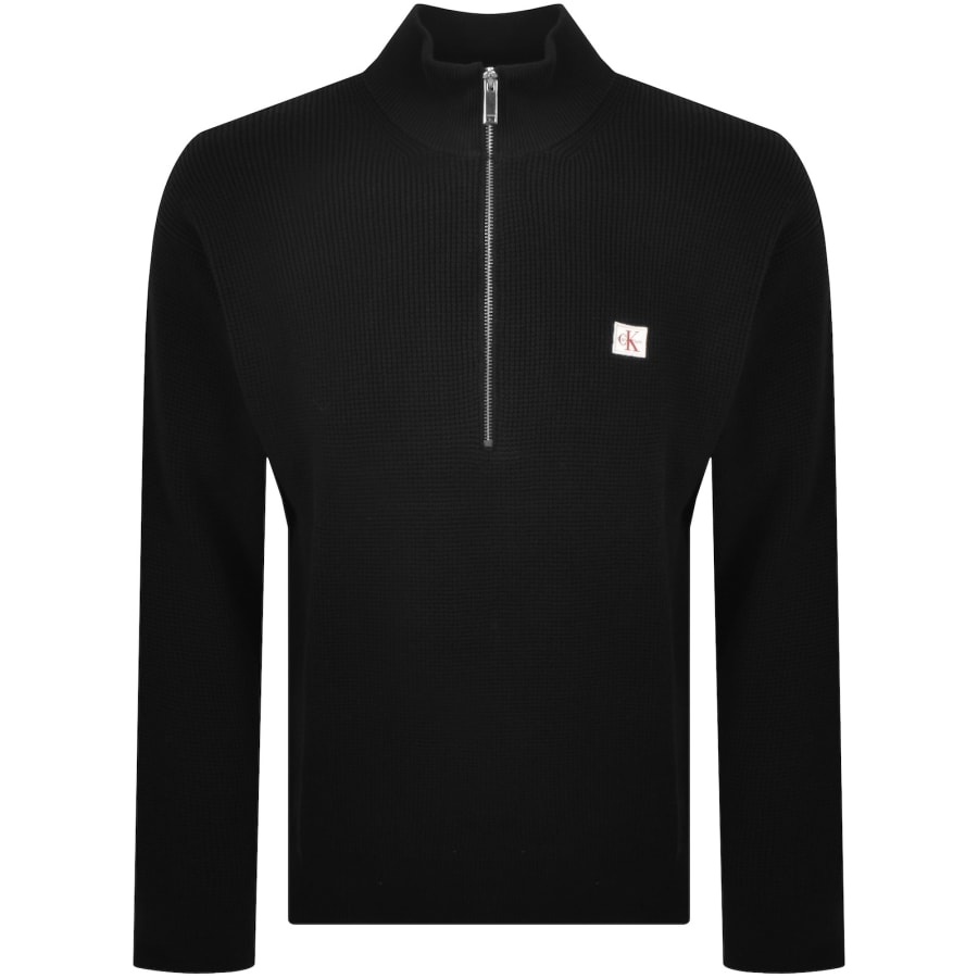 Image number 1 for Calvin Klein Jeans Quarter Zip Waffle Jumper Black