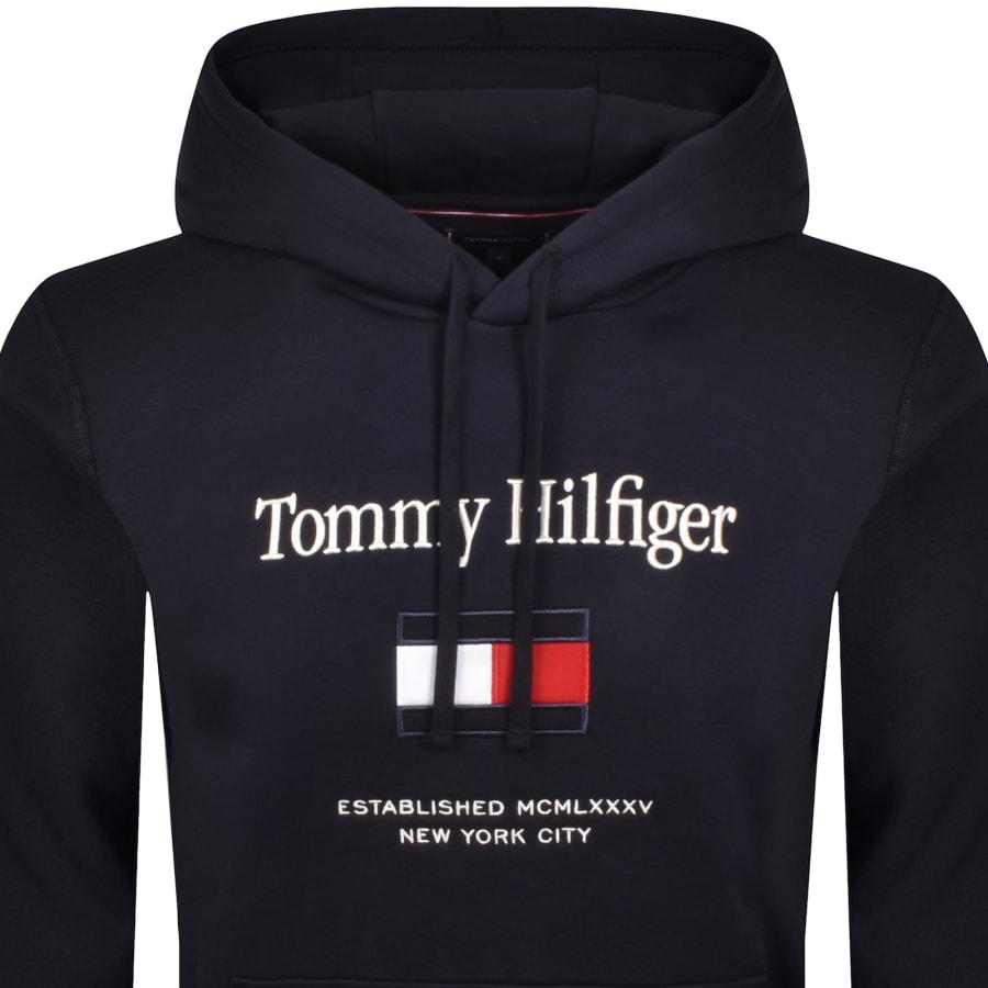 Image number 2 for Tommy Hilfiger Embroidered Flag Hoodie Navy