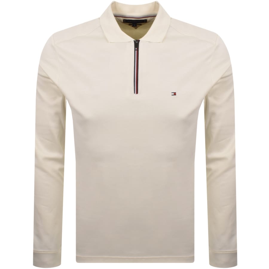 Image number 1 for Tommy Hilfiger Long Sleeve Polo T Shirt Cream