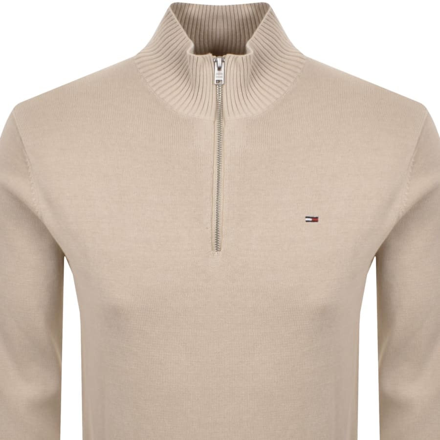 Image number 2 for Tommy Jeans Quarter Zip Knit Jumper Beige
