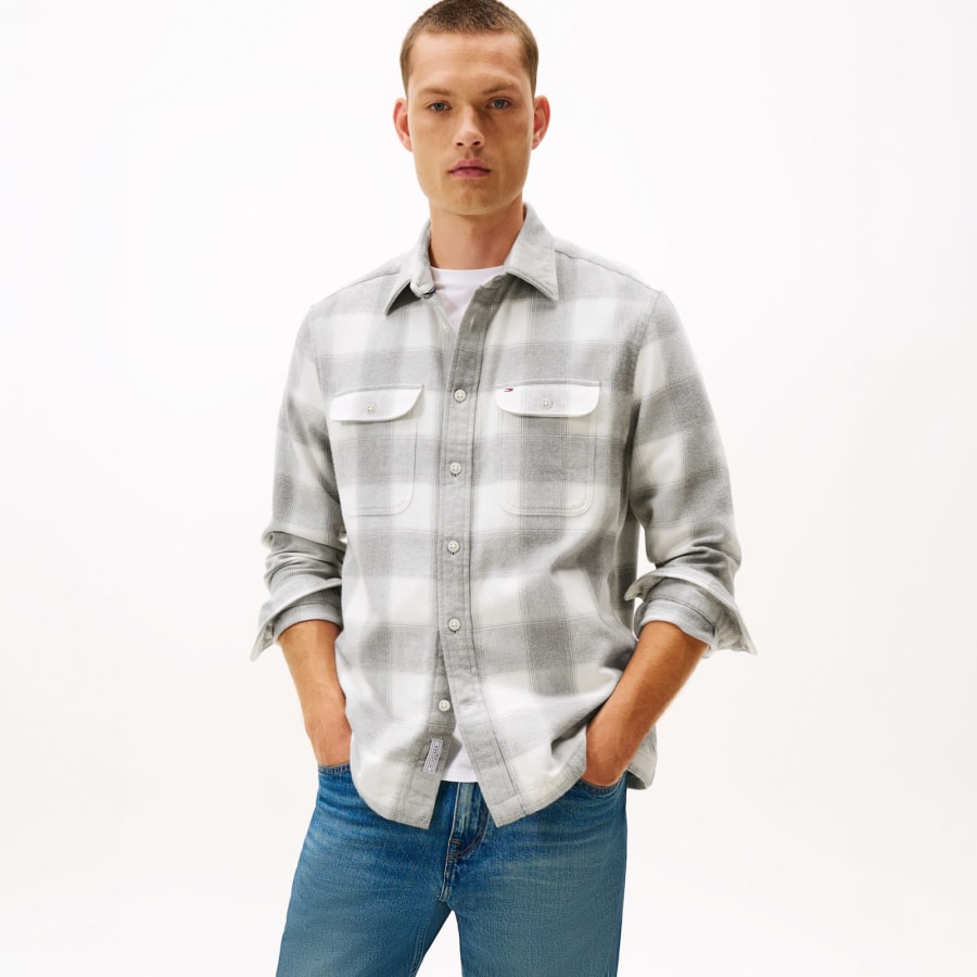 Image number 4 for Tommy Hilfiger Flannel Check Overshirt Grey