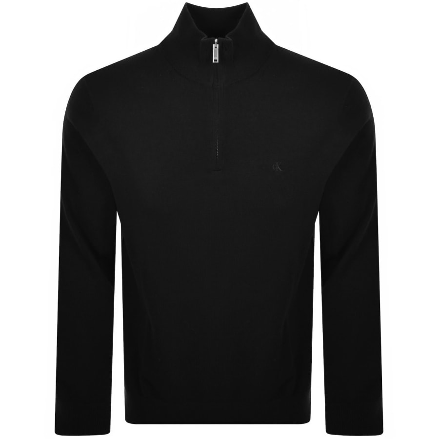 Image number 1 for Calvin Klein Merino Wool Zip Neck Jumper Black