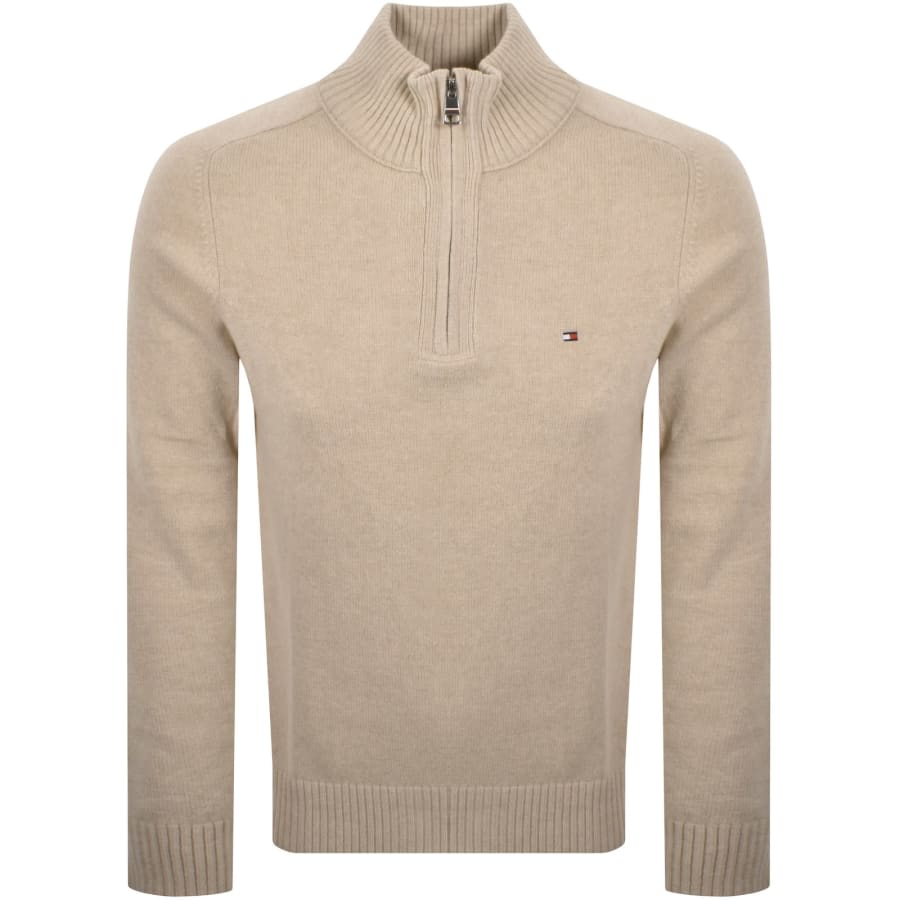 Image number 1 for Tommy Hilfiger Lambswool Zip Jumper Beige