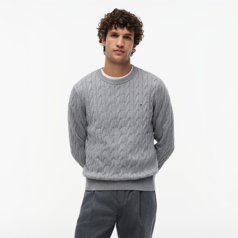 Image number 4 for Tommy Hilfiger Cable Knit Jumper Grey