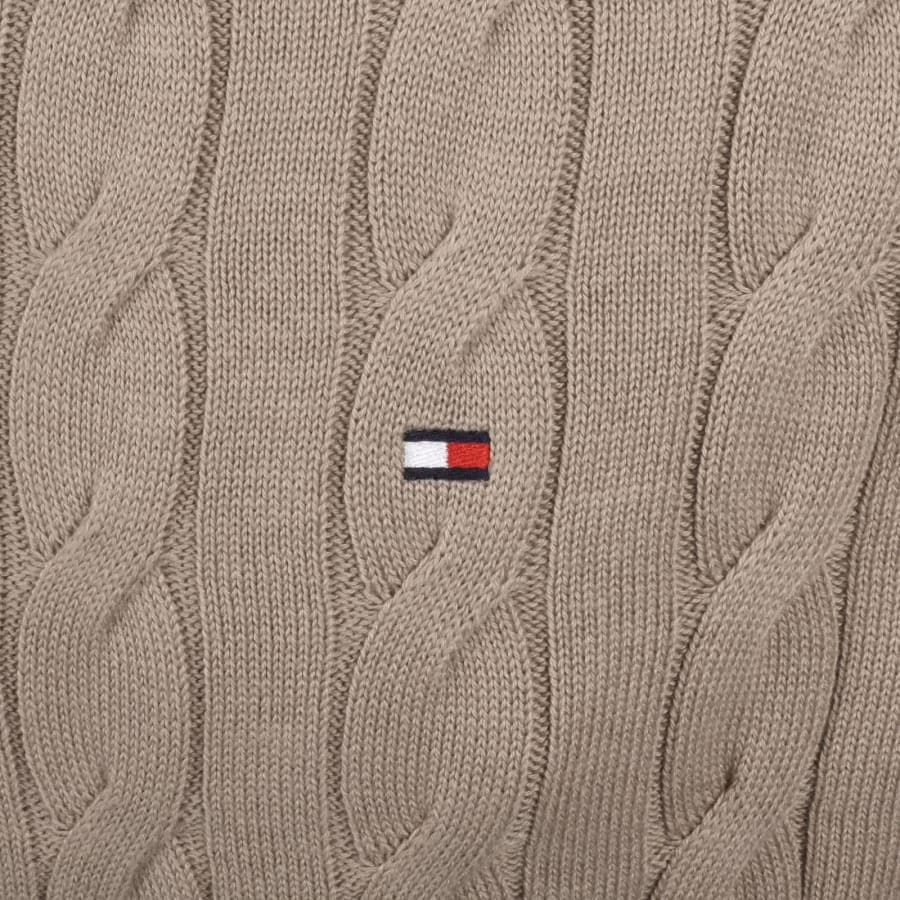 Image number 3 for Tommy Hilfiger Quarter Zip Cable Knit Jumper Brown