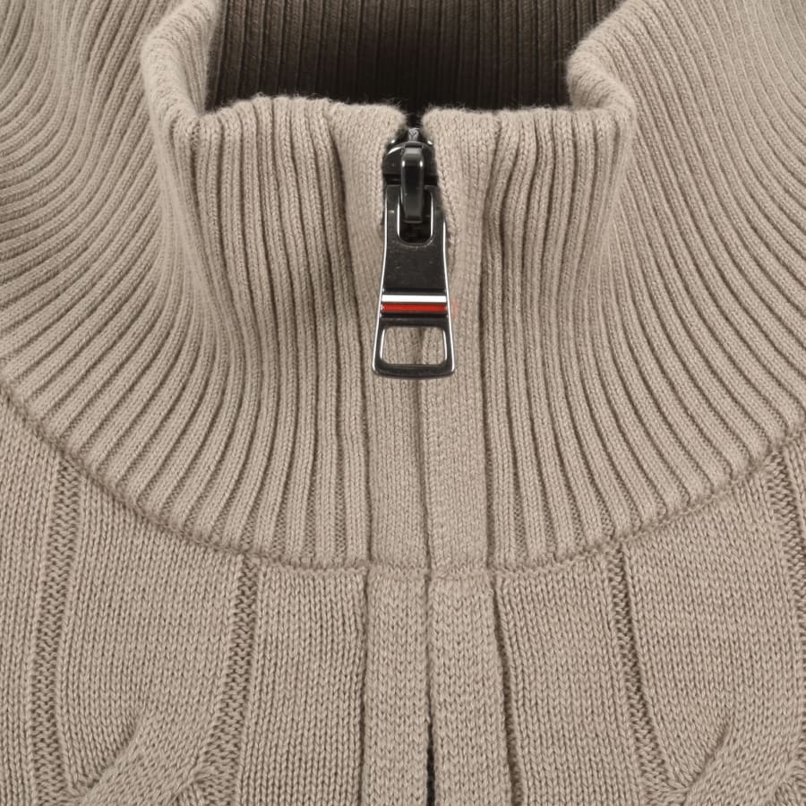 Image number 4 for Tommy Hilfiger Quarter Zip Cable Knit Jumper Brown