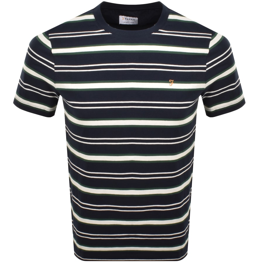 Image number 1 for Farah Elmswood Stripe T Shirt Navy