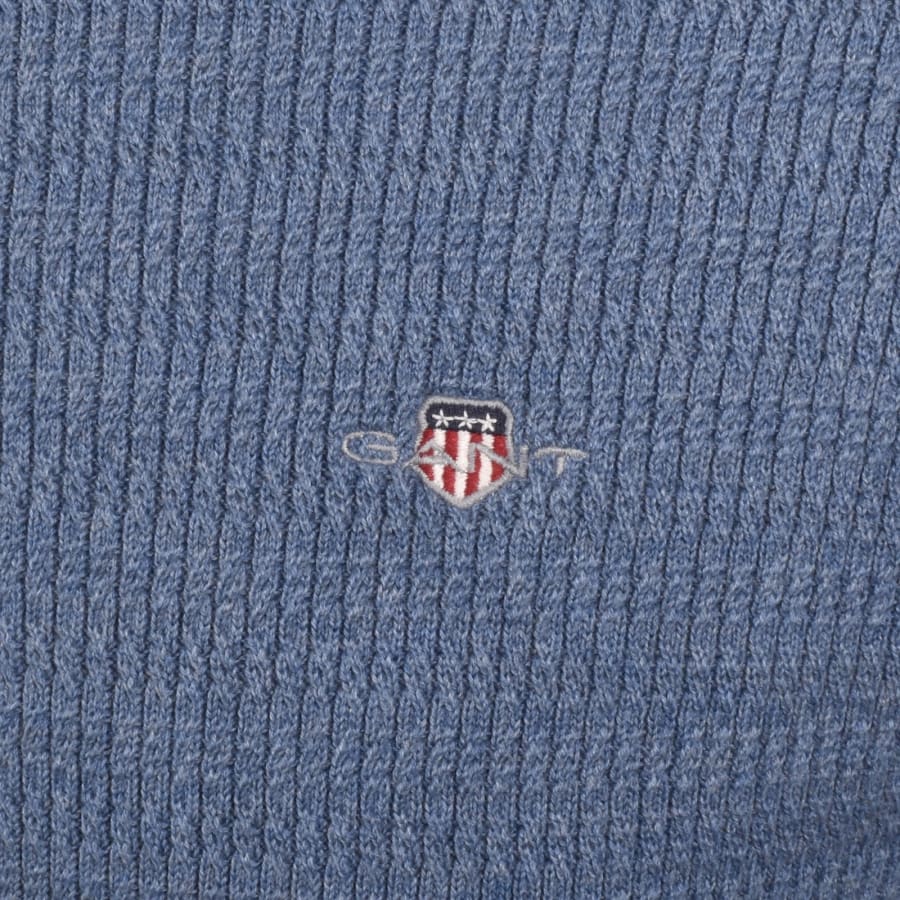 Image number 3 for Gant Cable Knit Half Zip Jumper Blue