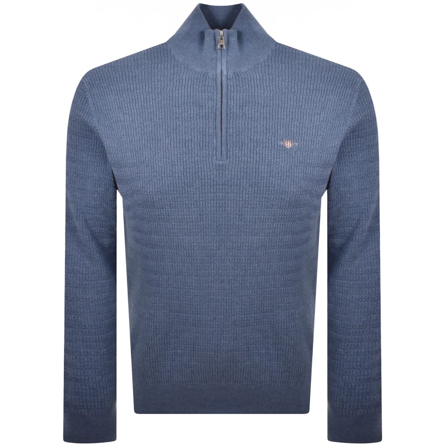 Image number 1 for Gant Cable Knit Half Zip Jumper Blue