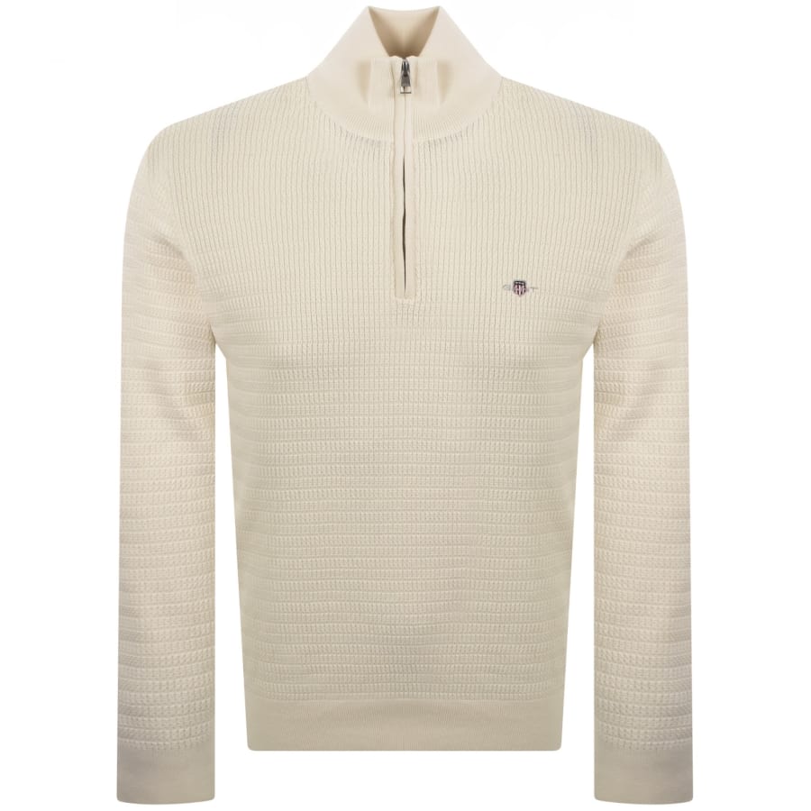 Image number 1 for Gant Cable Knit Half Zip Jumper Cream