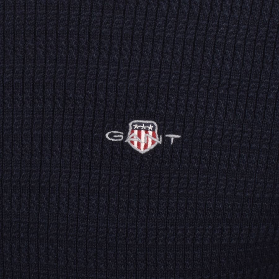 Image number 3 for Gant Cable Knit Half Zip Jumper Navy