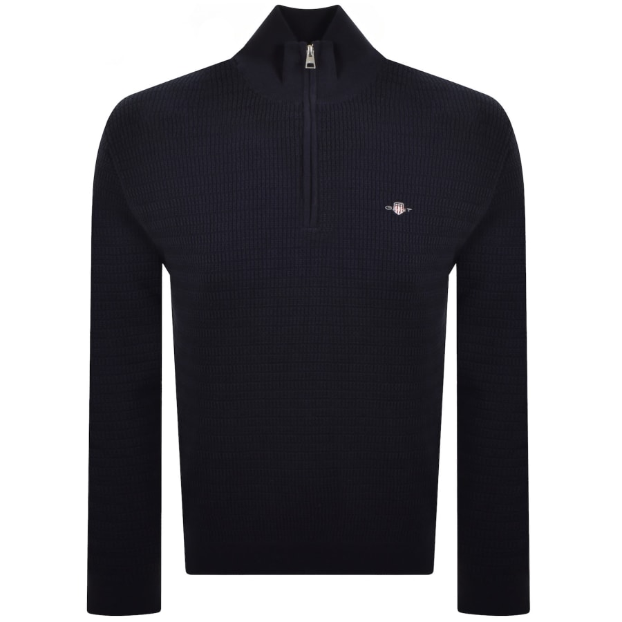 Image number 1 for Gant Cable Knit Half Zip Jumper Navy