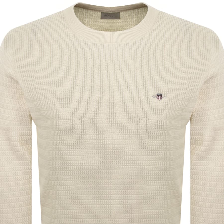 Image number 2 for Gant Cable Knit Crew Neck Jumper Cream