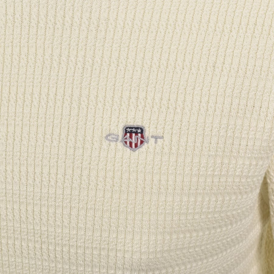 Image number 3 for Gant Cable Knit Crew Neck Jumper Cream