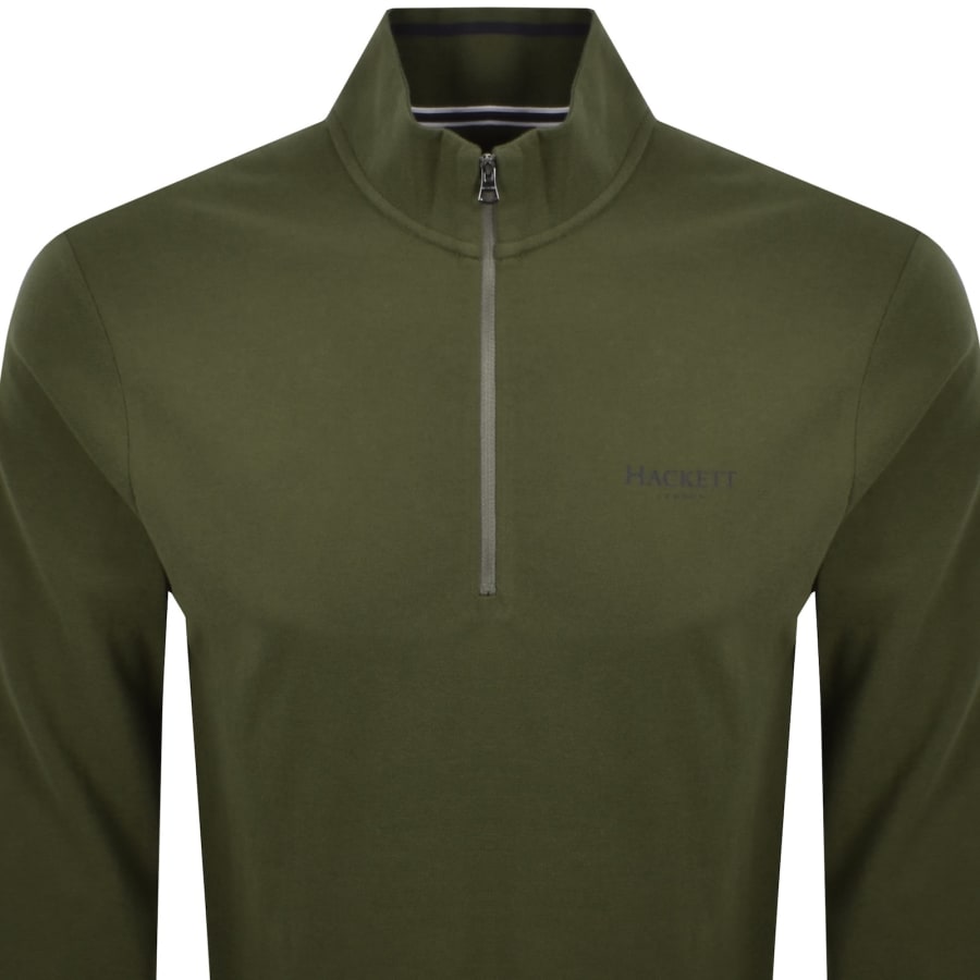 Image number 2 for Hackett Half Zip Pique Sweatshirt Green