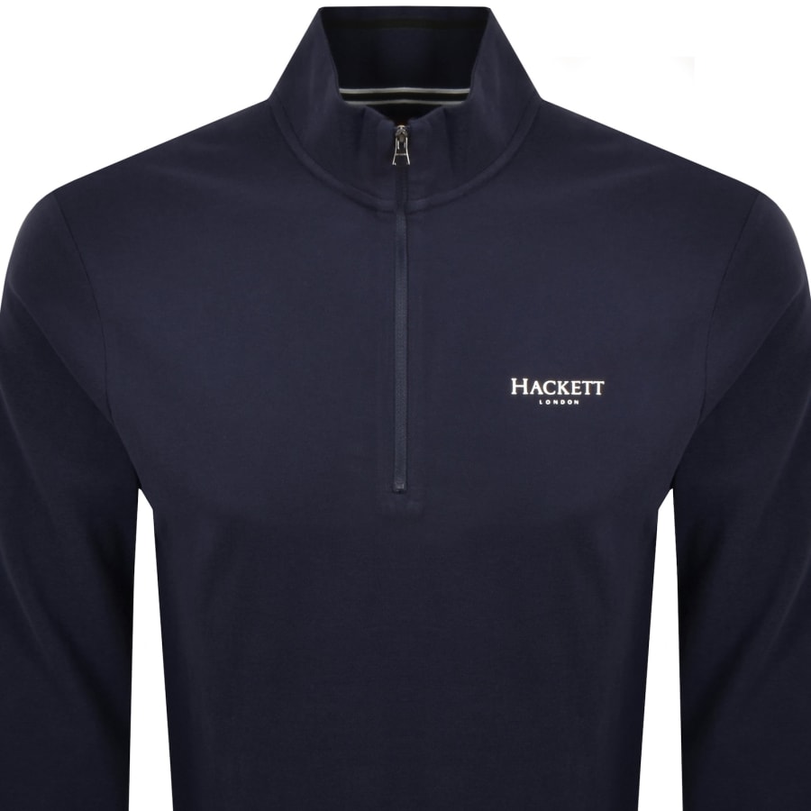Image number 2 for Hackett Half Zip Pique Sweatshirt Navy