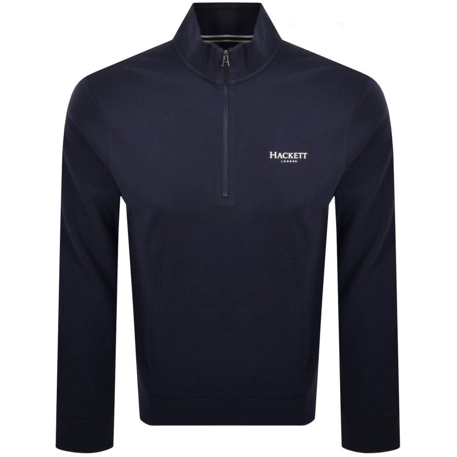 Image number 1 for Hackett Half Zip Pique Sweatshirt Navy
