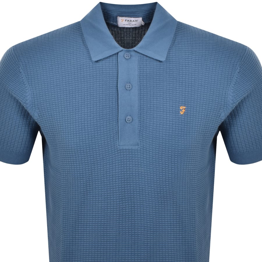 Image number 2 for Farah Thornley Knitted Polo Shirt Blue