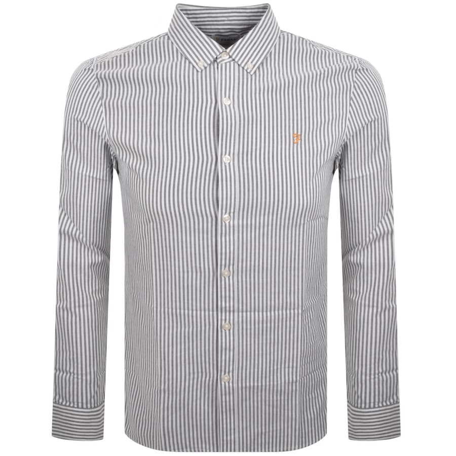 Image number 1 for Farah Brewer Stripe Long Sleeve Shirt Navy