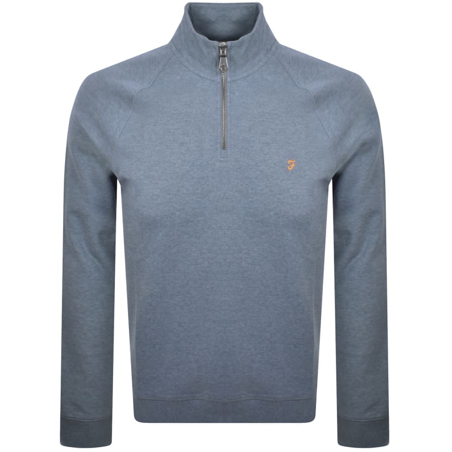 Image number 1 for Farah Jim Quarter Zip Sweatshirt Blue