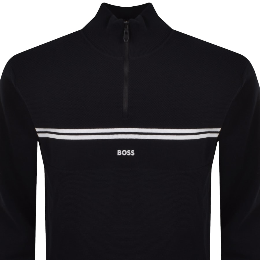 Image number 2 for BOSS Zip Neck Knit Jumper Dark Blue