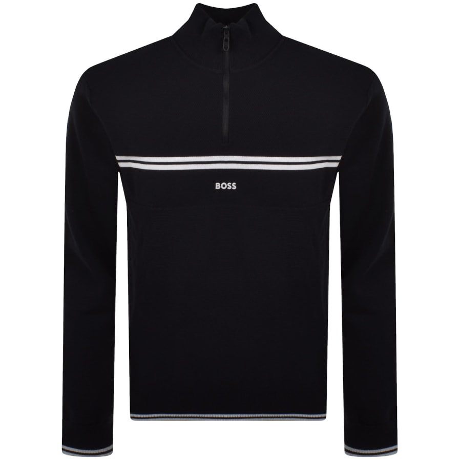 Image number 1 for BOSS Zip Neck Knit Jumper Dark Blue