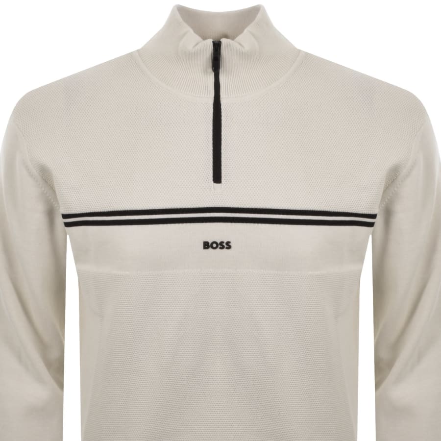 Image number 2 for BOSS Zip Neck Knit Jumper Cream