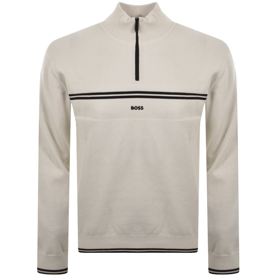 Image number 1 for BOSS Zip Neck Knit Jumper Cream