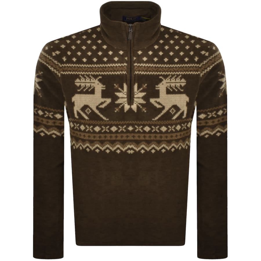 Image number 1 for Ralph Lauren Half Zip Sweatshirt Brown