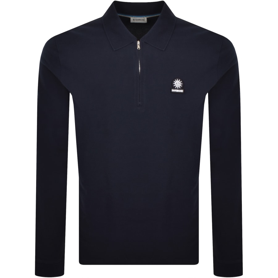 Image number 1 for Sandbanks Badge Zip Polo Shirt Navy